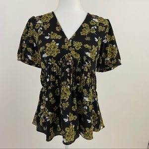 MICHAEL KORS BABYDOLL TOP- OLIVE, BLACK AND CREAM